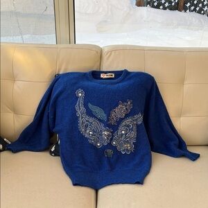 Royal Blue Vintage Embellished Women's Sweater